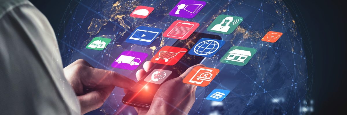 Omni channel technology of online retail business. Multichannel marketing on social media network platform offer service of internet payment channel, online retail shopping and omni digital app.
